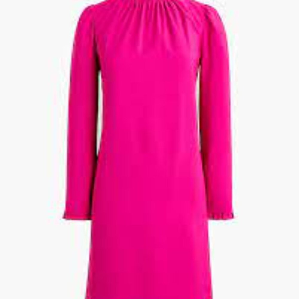 J. Crew Brilliant Plum Bright Fuschia Ruffle Neck Shift Dress NWT Size 2